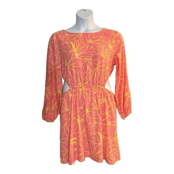 Universal Thread Pink Linen Blend Long Sleeve Cut Out Mini Dress Size L Pockets - Picture 1 of 11